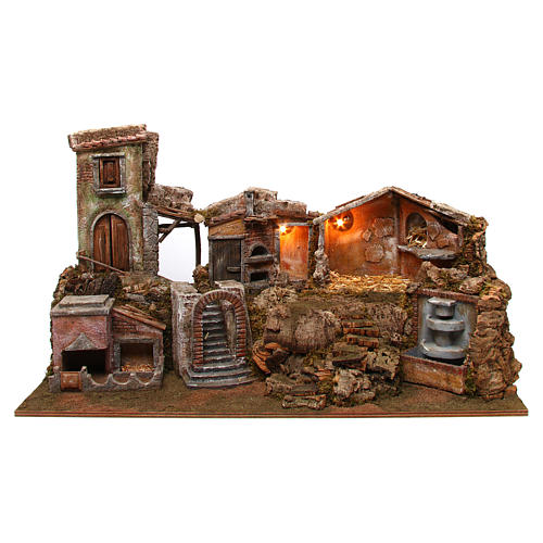 Nativity scene village with fountain and lights 80x40x50 cm 1