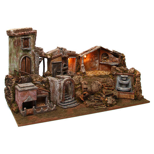 Nativity scene village with fountain and lights 80x40x50 cm 3