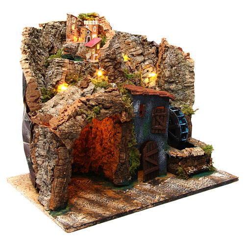 Village with watermill setting for Nativity scene 6-8 cm 45x30x40 cm 3