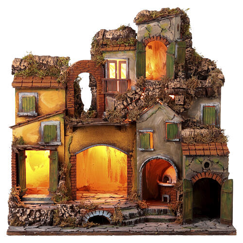 Krippenszenerie Dorf mit Bogen und Brunnen 45x60x40 cm für 6-8 cm Krippe 1