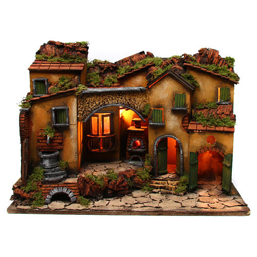 Village with archway and fountain setting for Nativity scene 6-8 cm,  45x60x40 cm 1