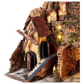 Nativity scene setting with wind mill 45x30x35 cm for 8-10 cm characters