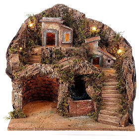 Nativity scene setting Neapolitan village with water stream 40x30x40 cm for 8-10 cm characters