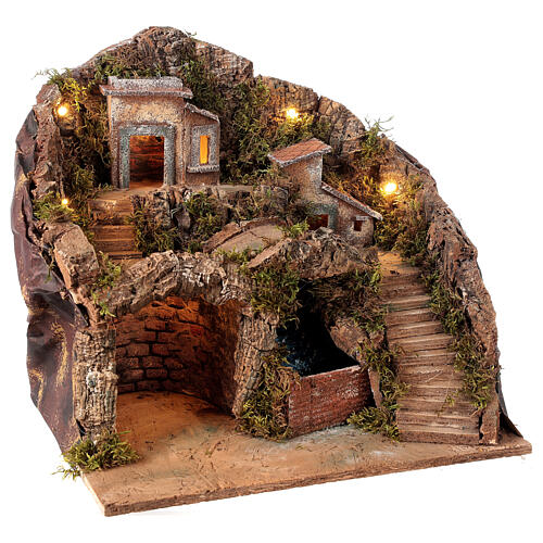 Nativity scene setting Neapolitan village with water stream 40x30x40 cm for 8-10 cm characters 4
