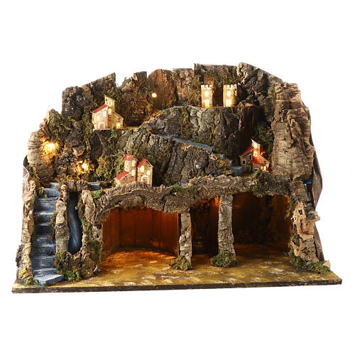 Nativity scene setting Neapolitan village 60x35x40 cm for 10-12 cm characters 1
