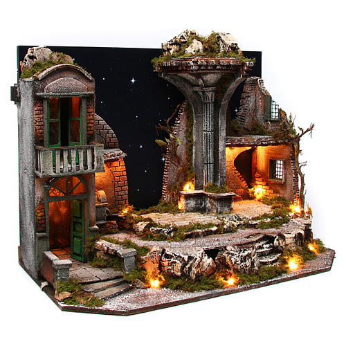 Nativity scene setting village with starry sky 75x40x50 cm for 10-12 cm characters 3