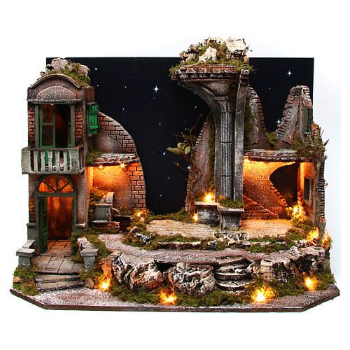 Nativity setting village with starry sky 75x40x50 cm for 10-12 cm characters 1