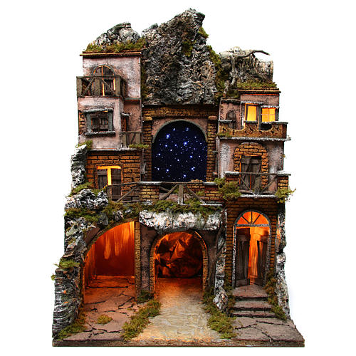 Nativity scene setting Neapolitan style with starry sky 50x40x65 cm for 10-12 cm characters 1