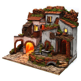 Nativity scene setting Neapolitan village with fountain 60x40x50 cm for 6-8 cm characters