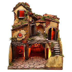 Nativity scene setting village with fireplace 40x40x50 cm for 10 cm characters