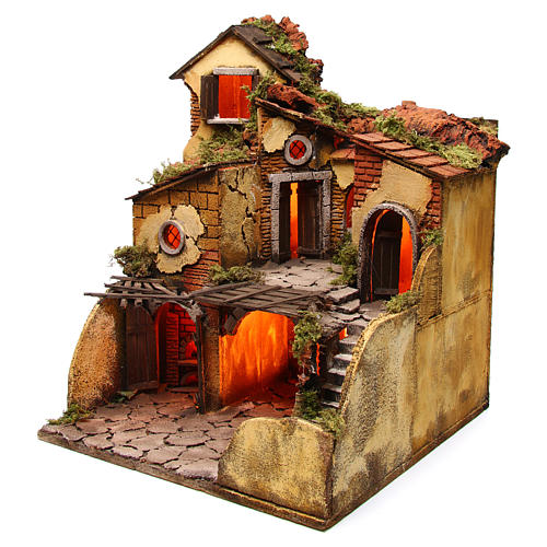 Nativity scene setting village with fireplace 40x40x50 cm for 10 cm characters 2