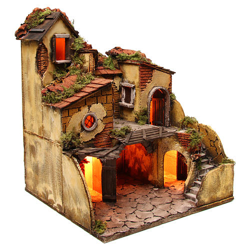 Nativity scene setting village with fireplace 40x40x50 cm for 10 cm characters 3