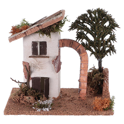 Rustic house in wood and cork for Nativity scene 15x20x15 cm 1