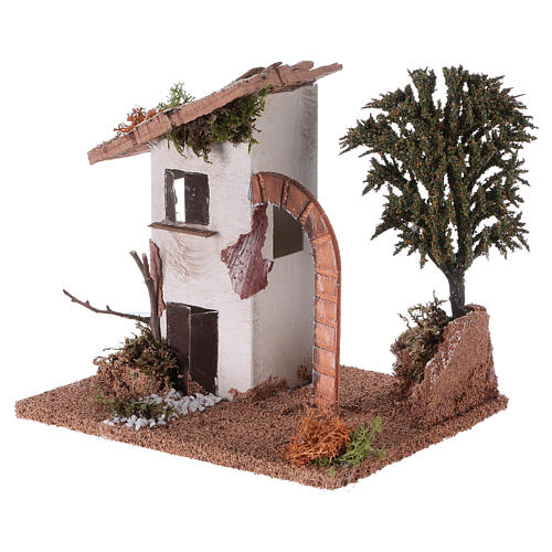 Rustic house in wood and cork for Nativity scene 15x20x15 cm 2