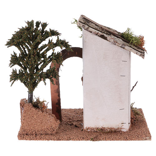 Rustic house in wood and cork for Nativity scene 15x20x15 cm 4