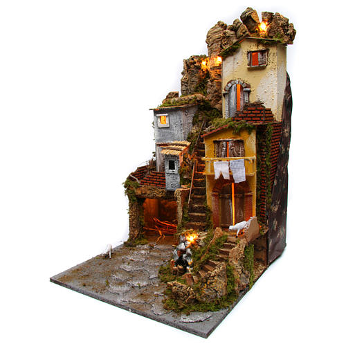 Nativity Rustic Hill Village Lights Grotto Fountain with Pump 45x50x70 cm 2