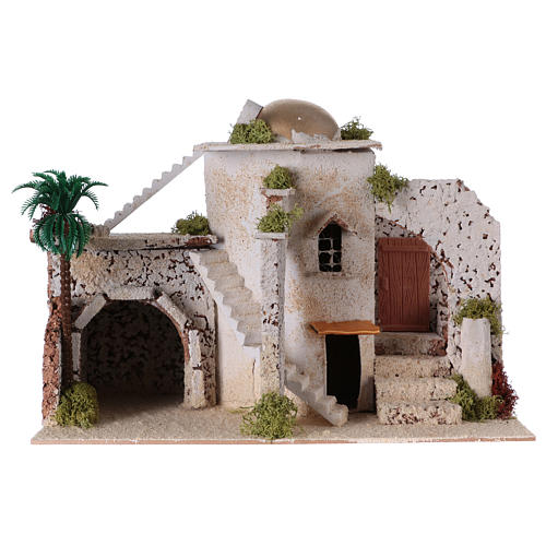 Traditional arab house with palm tree for Nativity scene 35x20x20 cm 1