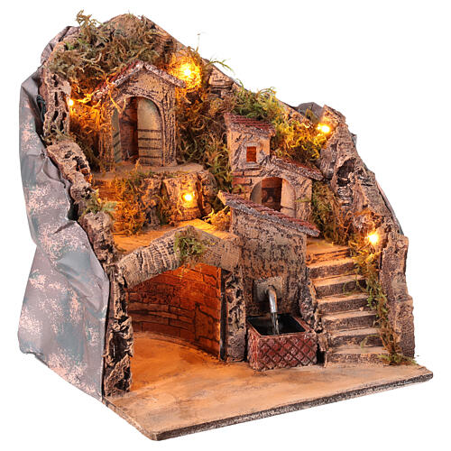 Hamlet for Neapolitan Nativity Scene with fountain and lights 35x30x30 cm 4