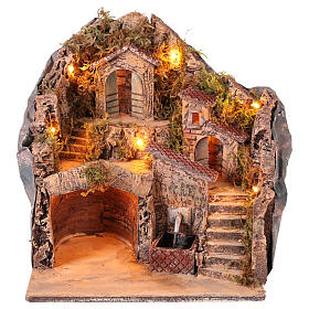 Presépio napolitano aldeia tradicional iluminada com fontanário funcionante 34x33x28 cm