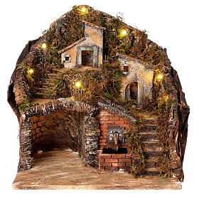 Village for Neapolitan Nativity Scene with fountain and lights 34x33x28 cm
