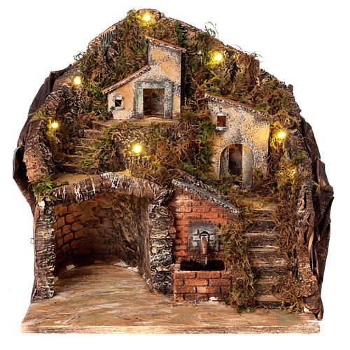 Village for Neapolitan Nativity Scene with fountain and lights 34x33x28 cm 1
