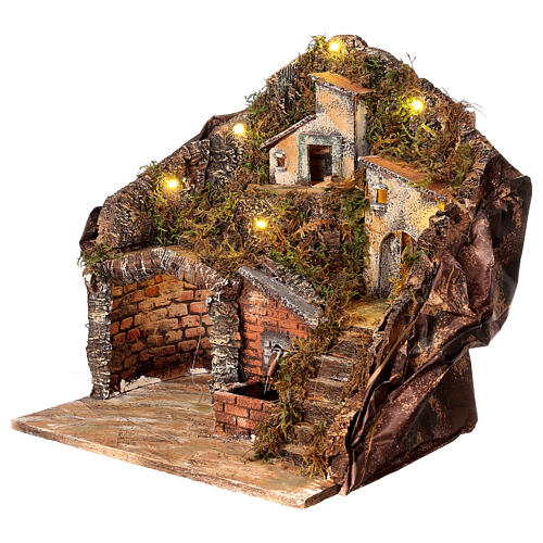 Village for Neapolitan Nativity Scene with fountain and lights 34x33x28 cm 3