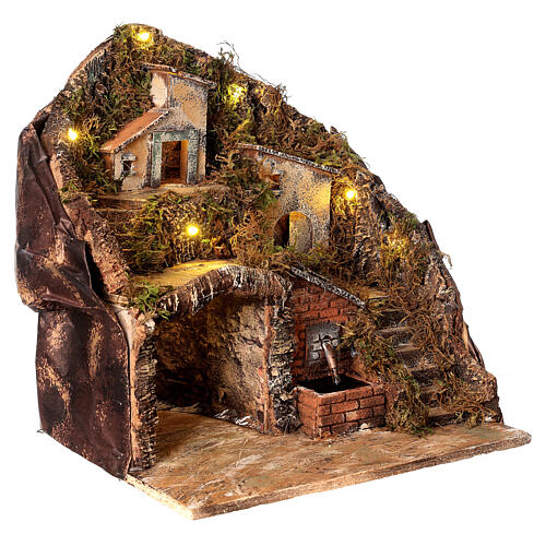 Village for Neapolitan Nativity Scene with fountain and lights 34x33x28 cm 4