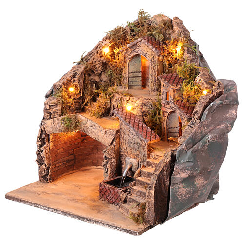 Village for Neapolitan Nativity Scene with fountain and lights 34x33x28 cm 3