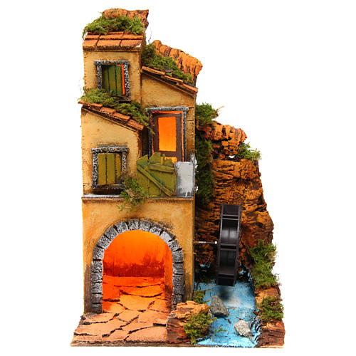 Landhaus mit Wassermühle 35x25x25cm neapolitanische Krippe 1
