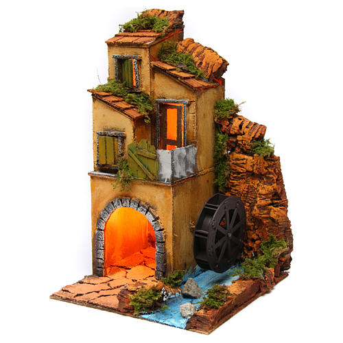 Landhaus mit Wassermühle 35x25x25cm neapolitanische Krippe 2