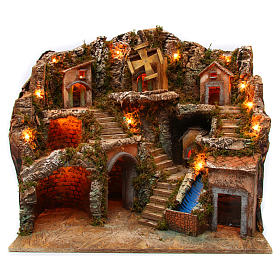 Presepe Napoletano: Ambientazione illuminata presepe napoletano 55x65x50 cm Presepe Napoletano: Ambientazione illuminata presepe napoletano 55x65x50 cm