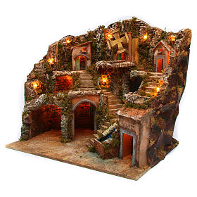 Presepe Napoletano: Ambientazione illuminata presepe napoletano 55x65x50 cm Presepe Napoletano: Ambientazione illuminata presepe napoletano 55x65x50 cm