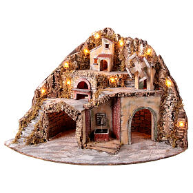 Village for Neapolitan Nativity scene with lights, mill and fire 60x85x60 cm