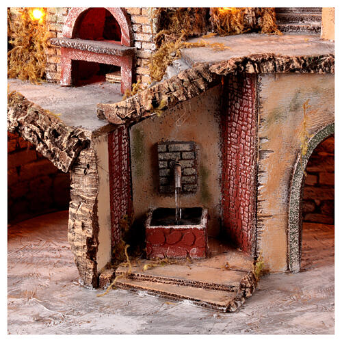 Village for Neapolitan Nativity scene with lights, mill and fire 60x85x60 cm 4