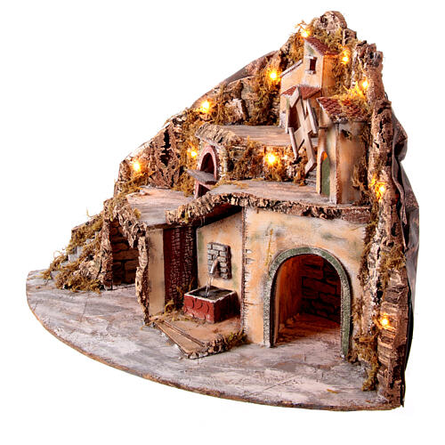 Village for Neapolitan Nativity scene with lights, mill and fire 60x85x60 cm 6