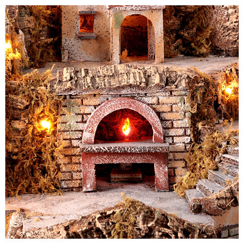 Village for Neapolitan Nativity scene with lights, mill and fire 60x85x60 cm 8