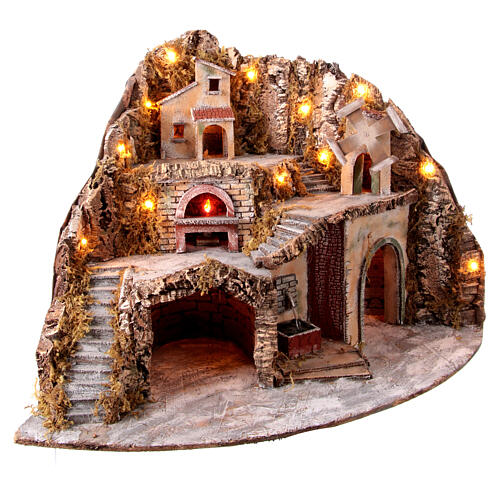 Village for Neapolitan Nativity scene with lights, mill and fire 60x85x60 cm 10