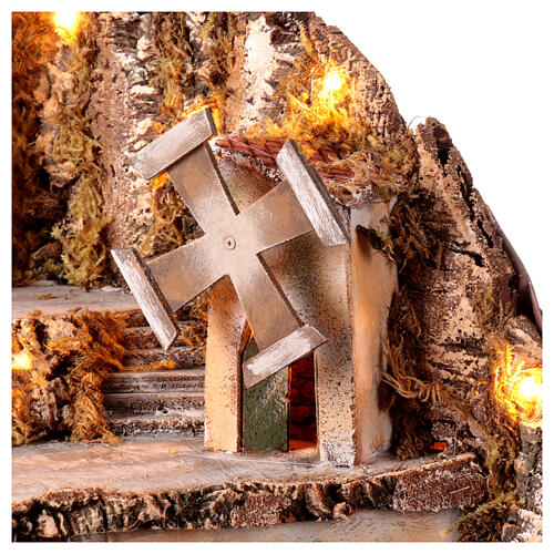 Village for Neapolitan Nativity scene with lights, mill and fire 60x85x60 cm 12