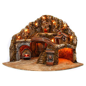 Belén napolitano: Aldea completa napolitana luces molino fuego 60x85x60 cm