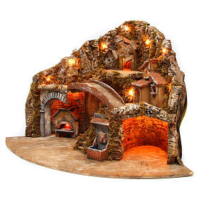 Belén napolitano: Aldea completa napolitana luces molino fuego 60x85x60 cm