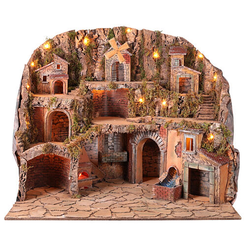 Village setting for Neapolitan Nativity scene 70x85x55 cm 1