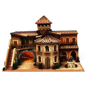 Casas, ambientaciones y tiendas: Aldea de corcho iluminada con cueva para belén 50x70x45 cm