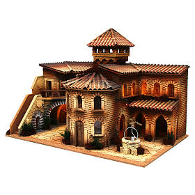 Casas, ambientaciones y tiendas: Aldea de corcho iluminada con cueva para belén 50x70x45 cm