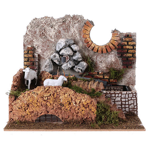Animal Fountain Scene with Pump 20x25x20 cm for Nativity 1