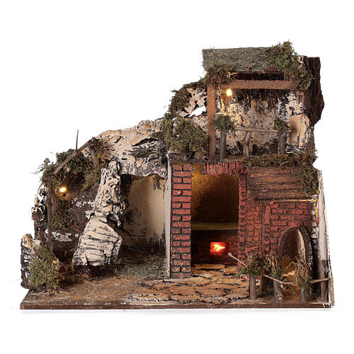 Neapolitan Nativity Scene rural setting with kitchen 30x40x30 cm 1