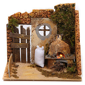 Nativity Scene setting with hoven 18x10x15 cm
