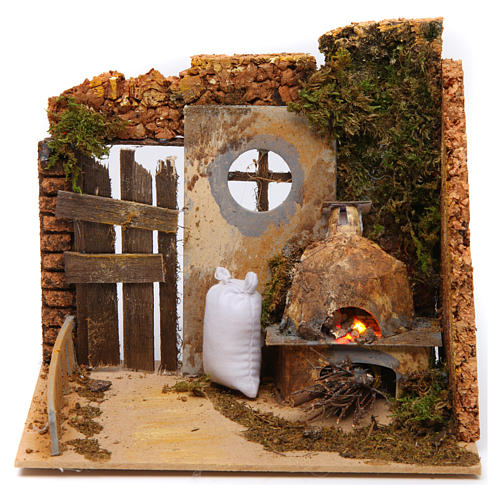 Nativity Scene setting with hoven 18x10x15 cm 1