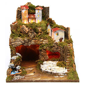 Capanna borgo presepe 8-10 cm luci 35x33x30 cm