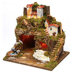 Capanna borgo presepe 8-10 cm luci 35x33x30 cm