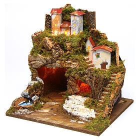 Cabana aldeia para presépio com figuras de 8-10 cm de altura luzes 35x33x30 cm 